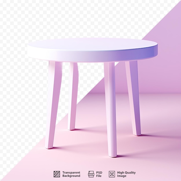 Een roze tafel met een witte tafel en een paarse achtergrond.