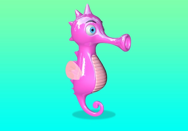 PSD een roze zeepaardje met een blauwe staart en een roze staart staat op een blauwe achtergrond.