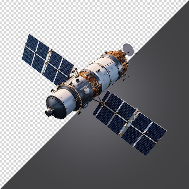 Een ruimteschip wordt getoond op een grijze achtergrond