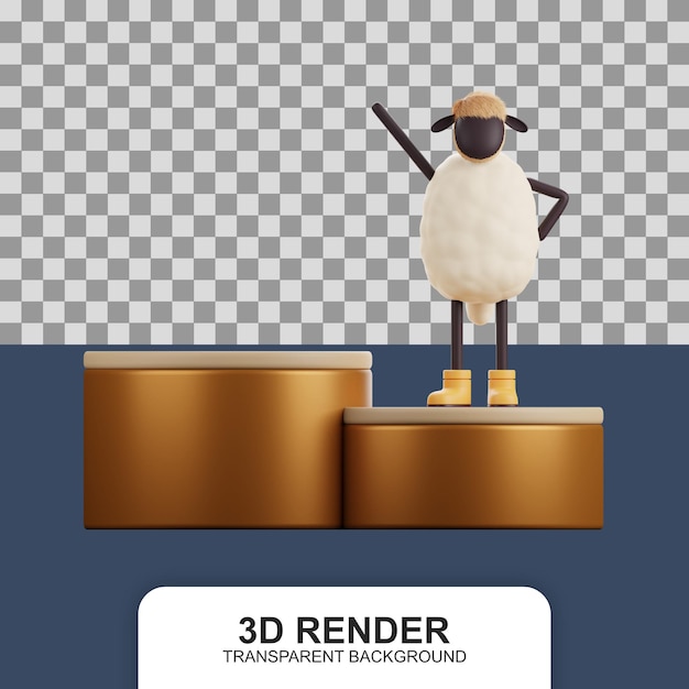 Een schaap dat op het podium staat 3d illustratie