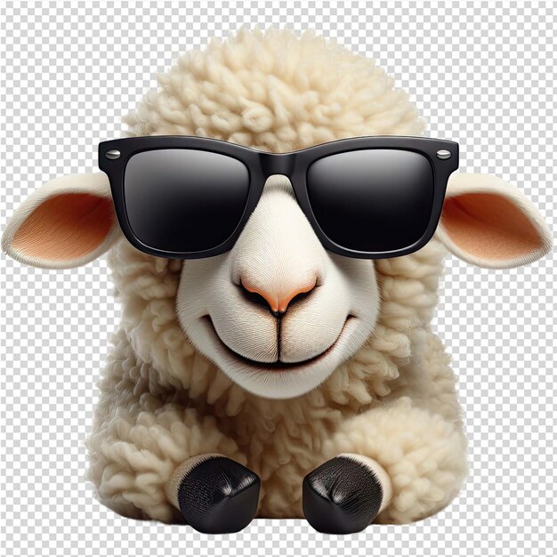 Een schaap met een zonnebril en een foto van een schaap die een zonnbril draagt