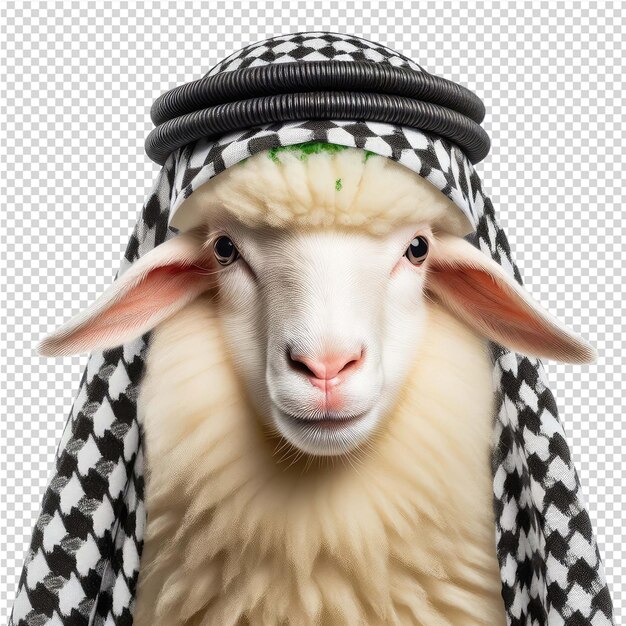 PSD een schaap met een zwart en wit hoofd en een zwart-wit geruite doek