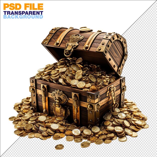PSD een schatkist vol goud en rijkdommen op een doorzichtige achtergrond.