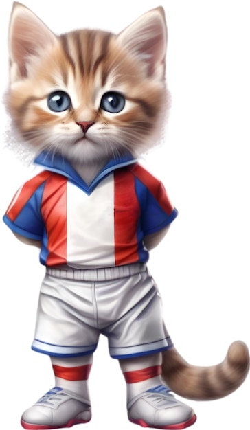 Een schattig kitten in een voetbaluniform.