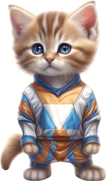 Een schattig kitten in een voetbaluniform.