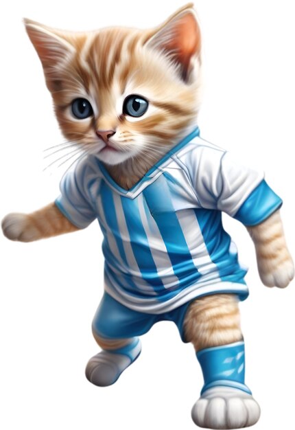 Een schattig kitten in een voetbaluniform.
