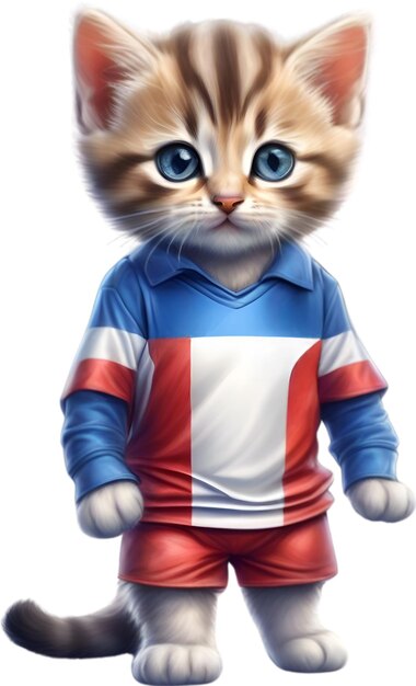 Een schattig kitten in een voetbaluniform.