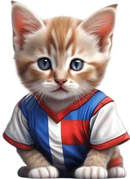 Een schattig kitten in een voetbaluniform.