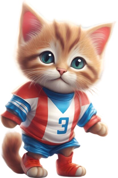 PSD een schattig kitten in een voetbaluniform.