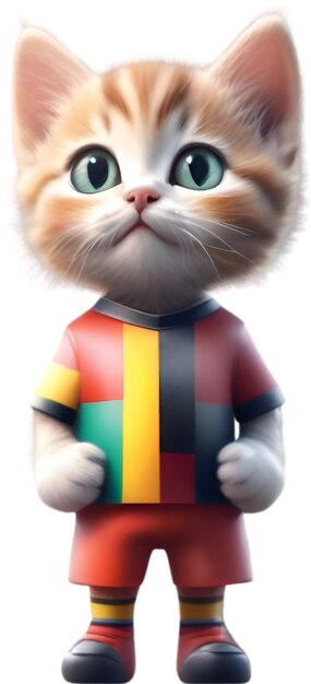 Een schattig kitten in een voetbaluniform.