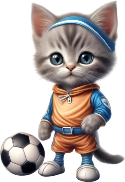 Een schattig kitten in een voetbaluniform.