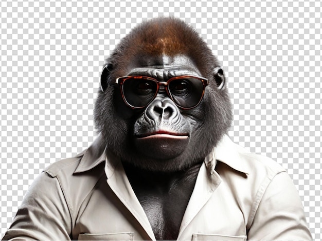PSD een schattige gorilla met een zonnebril op een doorzichtige achtergrond