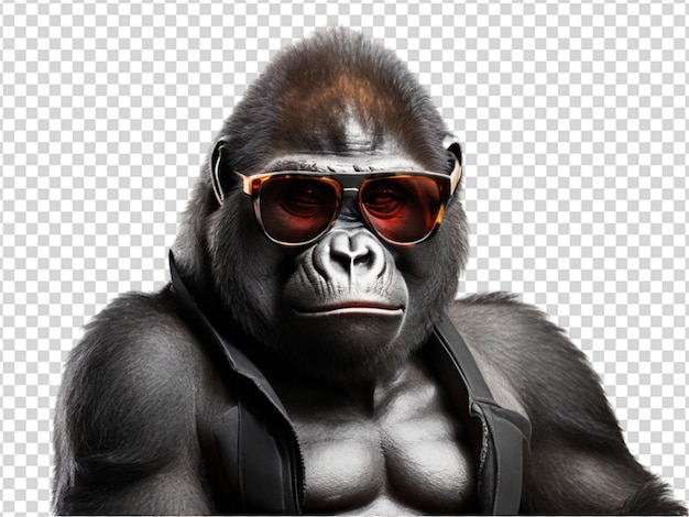 PSD een schattige gorilla met een zonnebril op een doorzichtige achtergrond