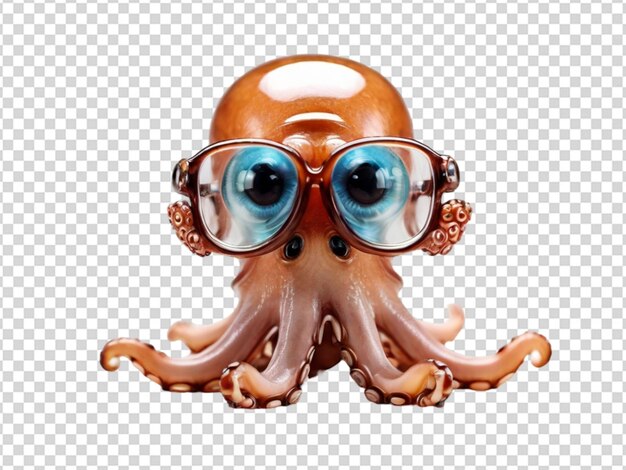 PSD een schattige octopus die glas draagt png