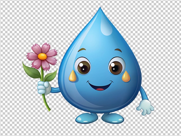 PSD een schattige tekenfilm waterdruppel met bloem