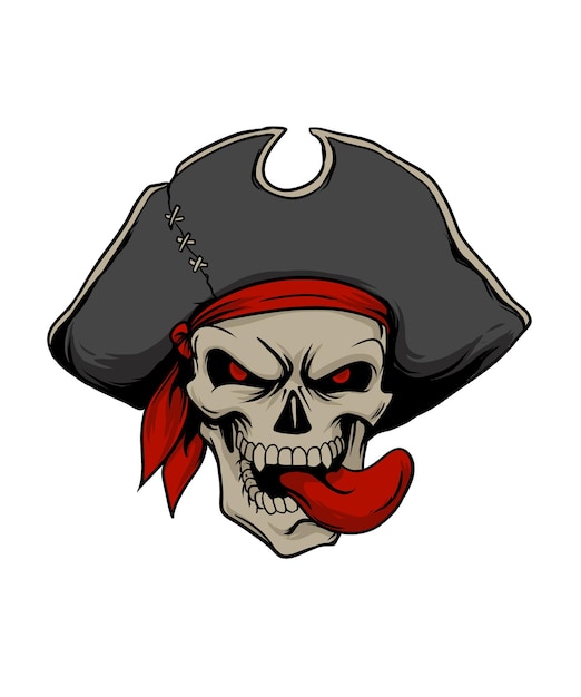 Een schedel met een rode bandana, een zwarte vintage piratenhoed met een tong uitgestoken.
