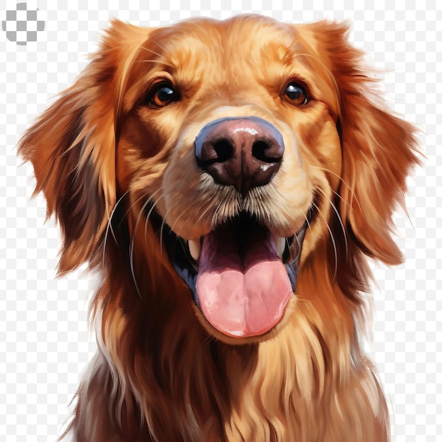 Een schilderij van een golden retriever hond met een roze tong