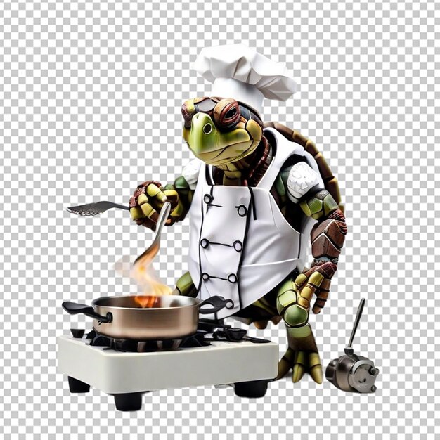 Een schildpad chef koken