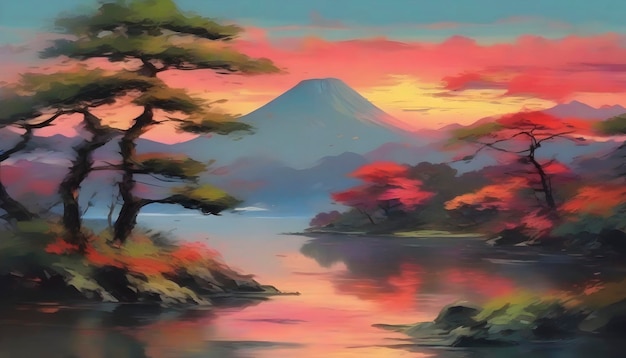 PSD een serene japanse natuurlijke landschap abstracte kunst