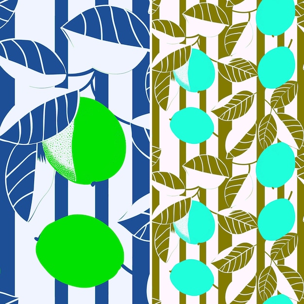 PSD een set behang met blauwe en groene bladeren en bomen