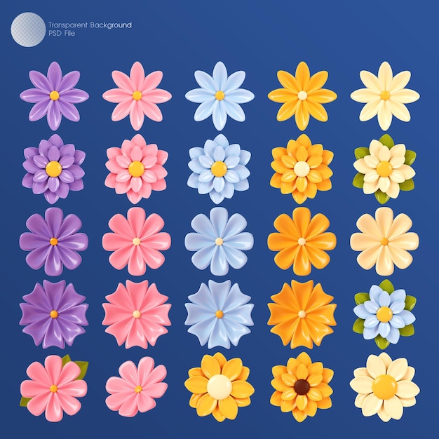 Een set bloemen op een blauwe achtergrond
