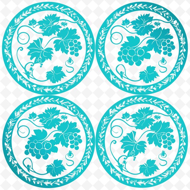 PSD een set borden met een bloemenpatroon op een blauwe achtergrond