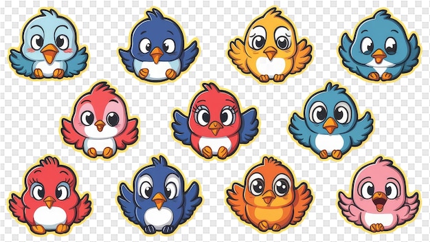 PSD een set cartoon blauwe vogels met verschillende kleuren