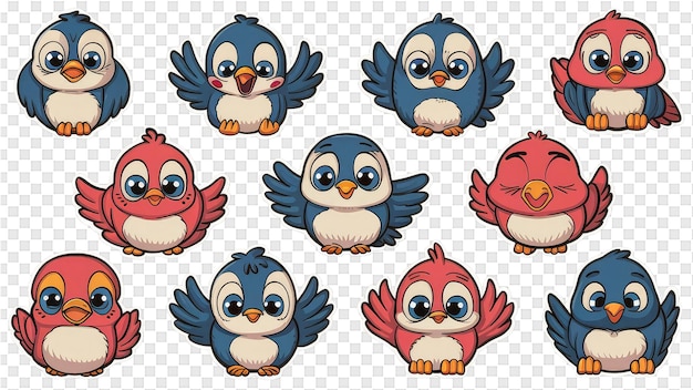 PSD een set cartoon blauwe vogels met vleugels