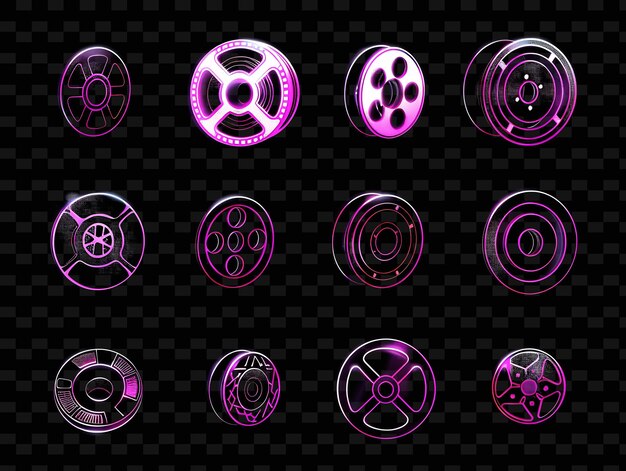 PSD een set filmreel iconen met flikkerende luminescentie in 8 b png iconic y2k shape art decorative