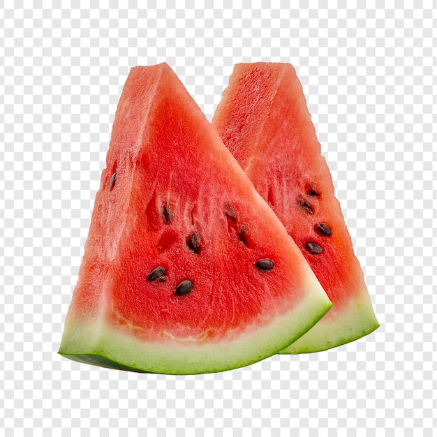 een set gesneden watermeloen met zaden op een doorzichtige achtergrond