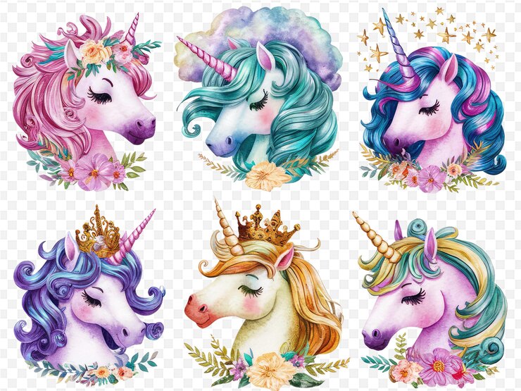 PSD een set illustraties van eenhoorns en eenhoorns