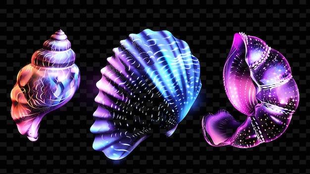 PSD een set kleurrijke zeeschelpen met een paarse en blauwe kleur