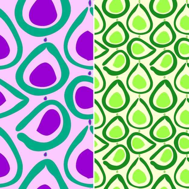 Een set paarse en groene geometrische patronen met een groene en paarse achtergrond