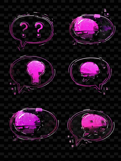 PSD een set speech bubble icons met flikkerende luminescentie in png iconic y2k shape art decorative