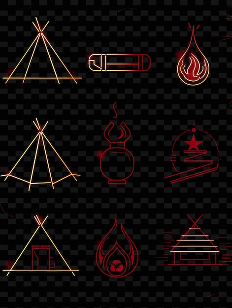 PSD een set tent iconen met flikkerende verlichting en neon ha png iconic y2k shape art decorative