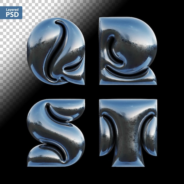 Een set van 3d-letters met de letters qrst