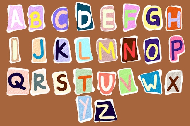 een set van alfabet letters met de letters A en Z gescheurd papier letter collage alfabet