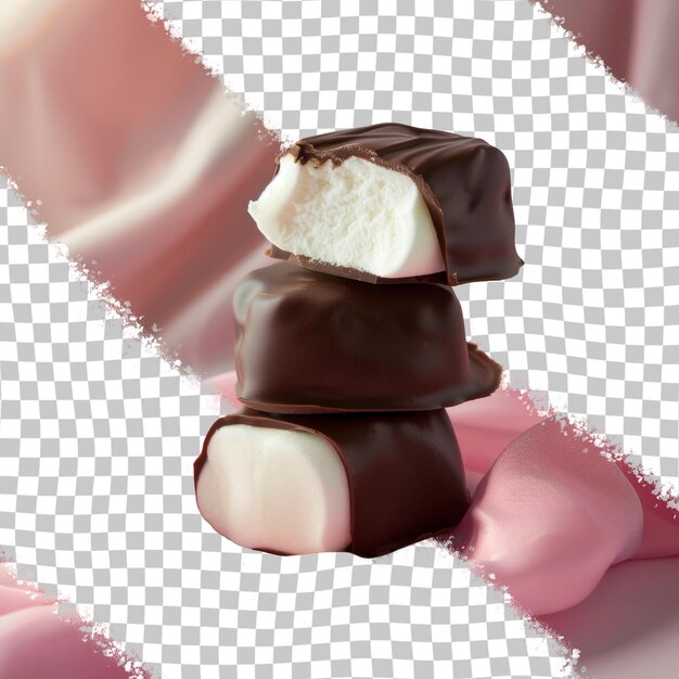 PSD een set van drie chocolades met een die wordt gehouden door een roze en witte