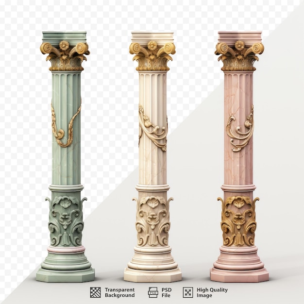 PSD een set van drie kolommen met een gouden handvat en een gouden handvat.