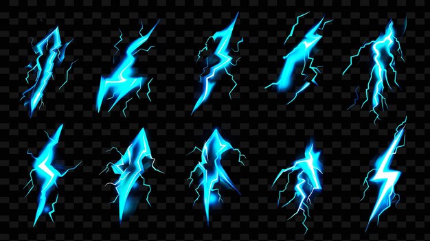 PSD een set van lightning bolt iconen met swirling luminescence in png iconic y2k shape art decorative