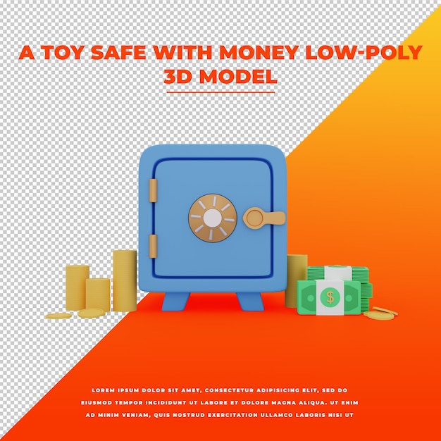 PSD een speelgoedkluis met geld lowpoly cartoon geïsoleerd model