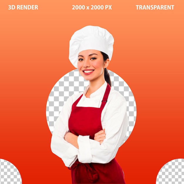 Een staande chef-kok vrouw op een geïsoleerde doorzichtige achtergrond
