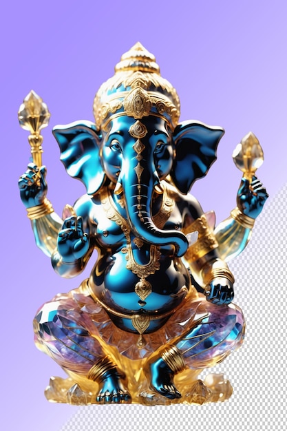 PSD een standbeeld van een olifant met een blauw en goud ontwerp