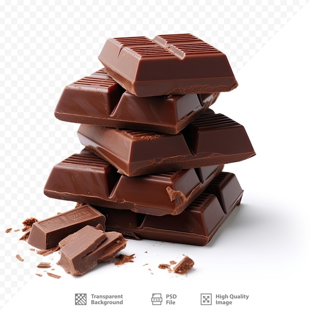 Een stapel chocolaatjes met een stukje chocola erop.