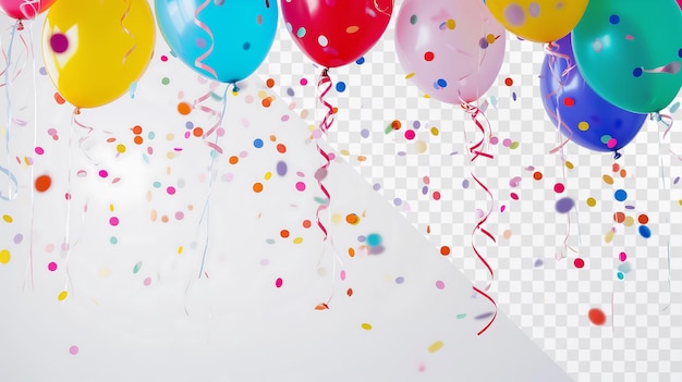 een stel kleurrijke ballonnen met streamer erop
