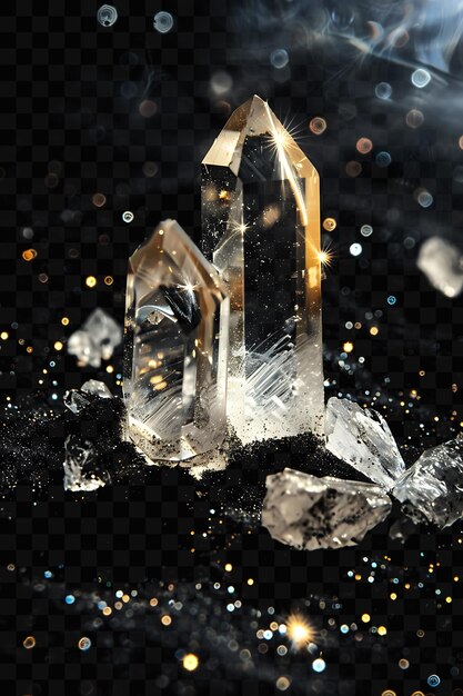 PSD een stuk glas met kristallen en kristallen erop
