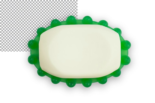 PSD een stuk nieuwe zeep in een groene zeepschaal geïsoleerd op een transparante achtergrond