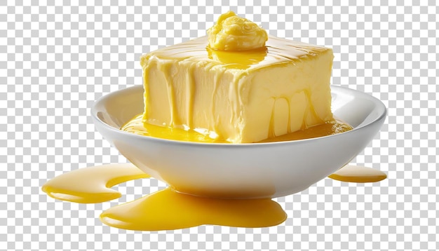 Een stukje boter in een witte schaal op een doorzichtige achtergrond