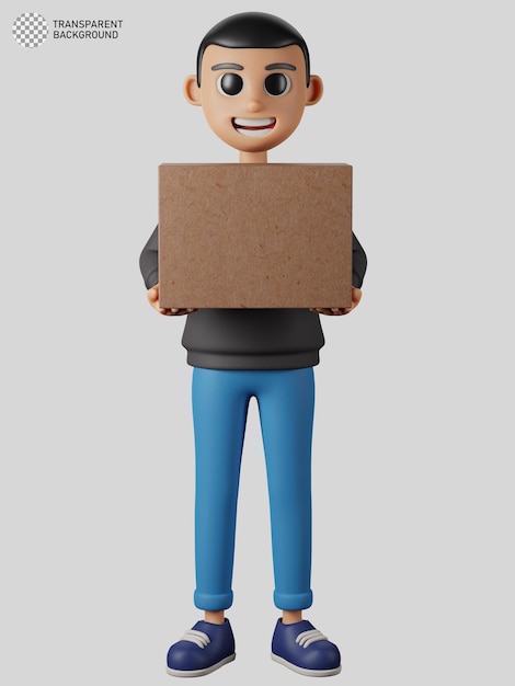 Een tekenfilmjongen die een kartonnen doos vasthoudt
