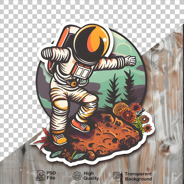 PSD een tekening van een astronaut sticker geïsoleerd op een doorzichtige achtergrond met png-bestand